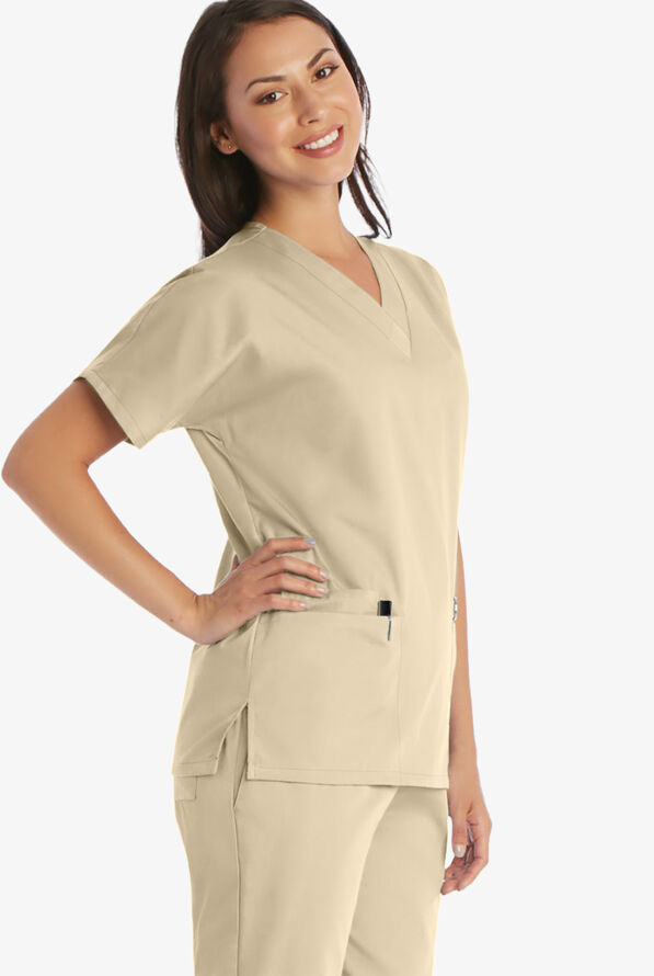 Cherokee Workwear Women's 3-Pocket V-Neck Scrub Top - Khaki - 3