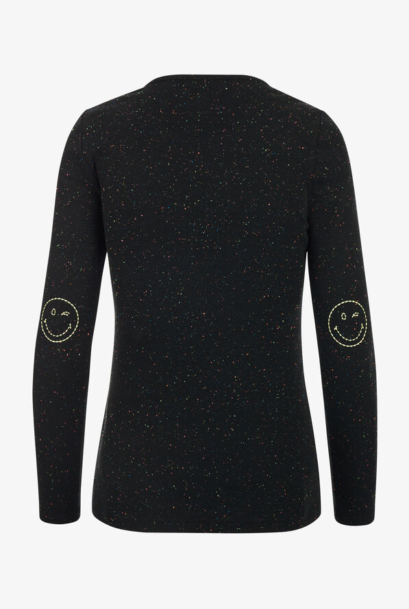 koi Smiley World Black Confetti Women's STRETCH Long Sleeve Knit Print Underscrub - null - 2