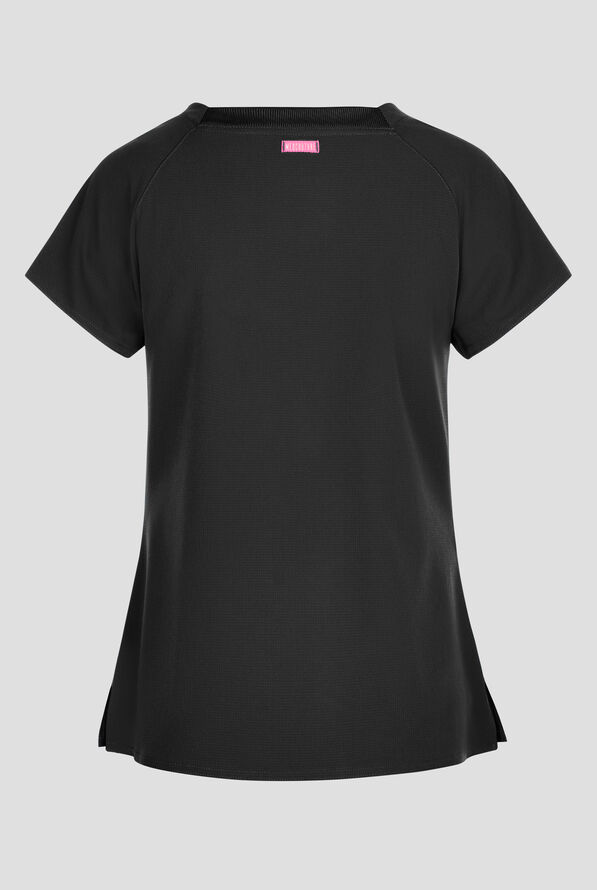 Med Couture Amp Women's 3-Pocket STRETCH Raglan Sleeve Square Neck Scrub Top - Black - 4