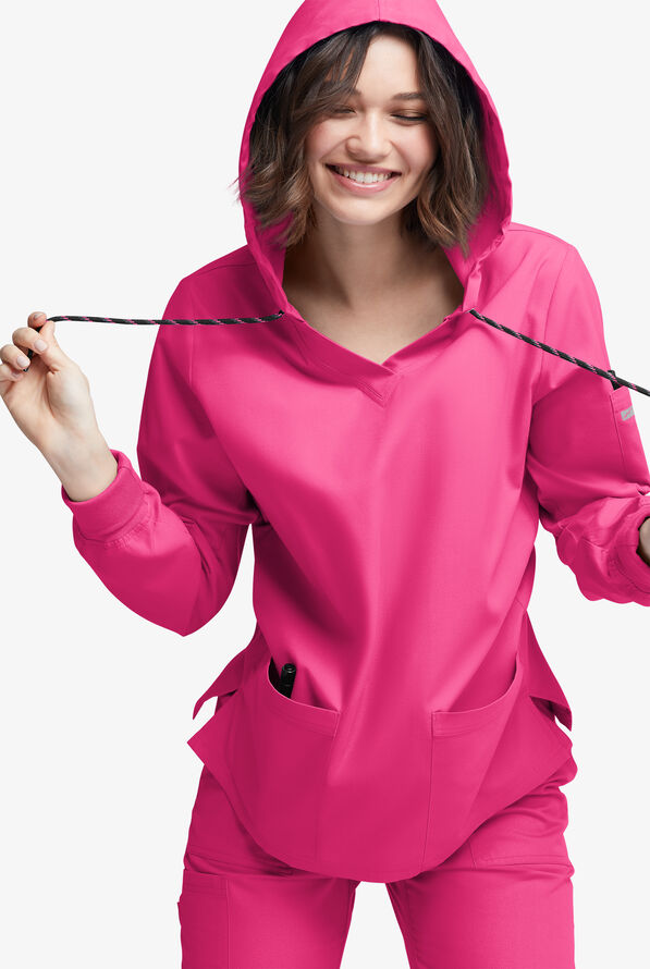 Strictly Scrubs Women's 5-Pocket Long Sleeve Pullover Hoodie - Fuchsia - 3