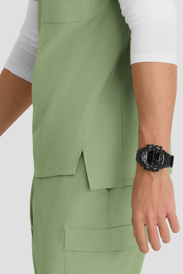 Camisa m&eacute;dica Skechers by Barco MotionTech Station STRETCH con cuello redondo con muesca y 3 bolsillos para hombre - Field Green - 5