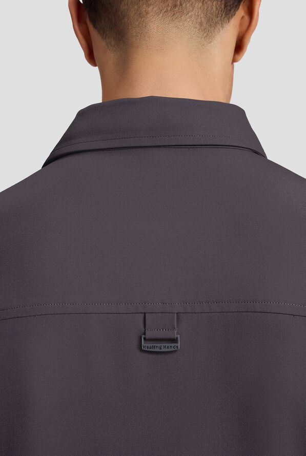 Healing Hands Quest Aidan Men's 3-Pocket STRETCH Shirt Collar Scrub Top - Pewter - 4