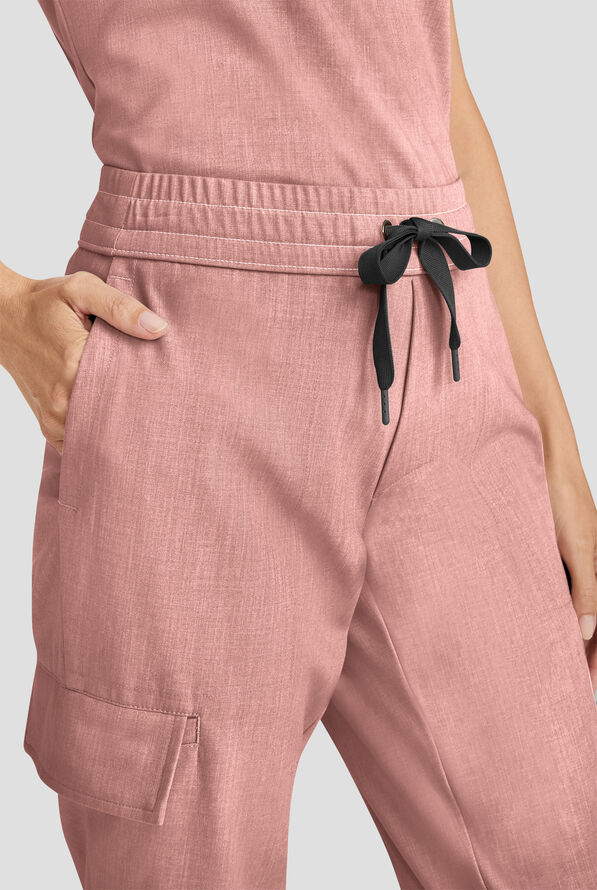 Healing Hands Quest Women's 4-Pocket STRETCH Straight Leg Drawstring Cargo Scrub Pant - Pink Pearl - 2