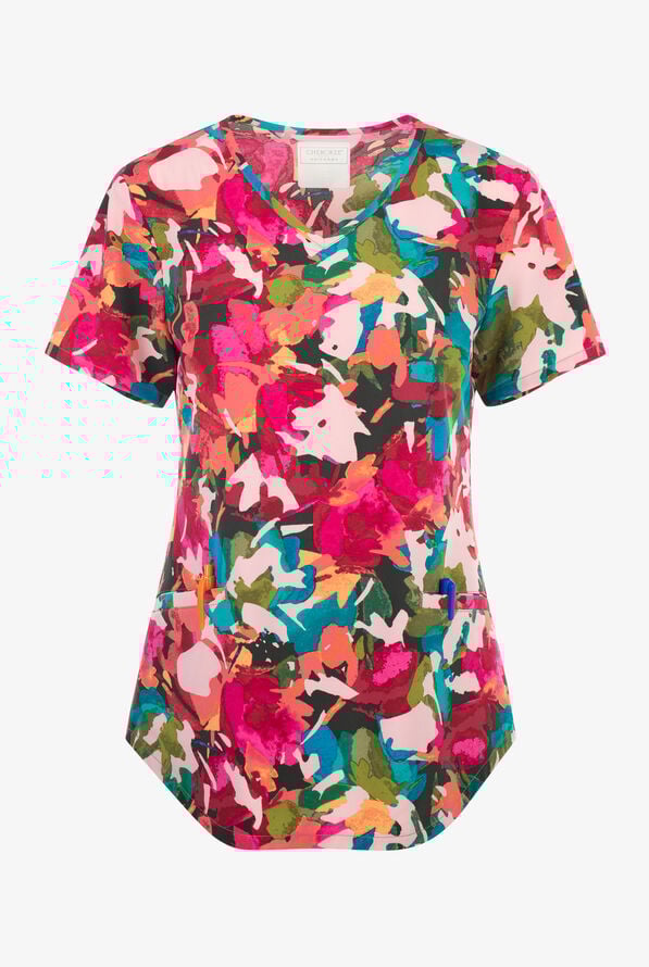 Cherokee Abstract Petals Women's 2-Pocket STRETCH V-Neck Print Scrub Top - null - 1