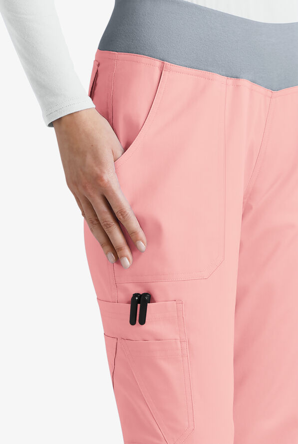 Butter-Soft STRETCH Women's 10-Pocket Active Yoga Scrub Pants - Rose Water/Silver - 3