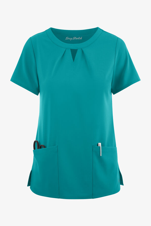 Easy STRETCH Salma Women’s 3-Pocket Keyhole Neck Scrub Top - Teal - 1