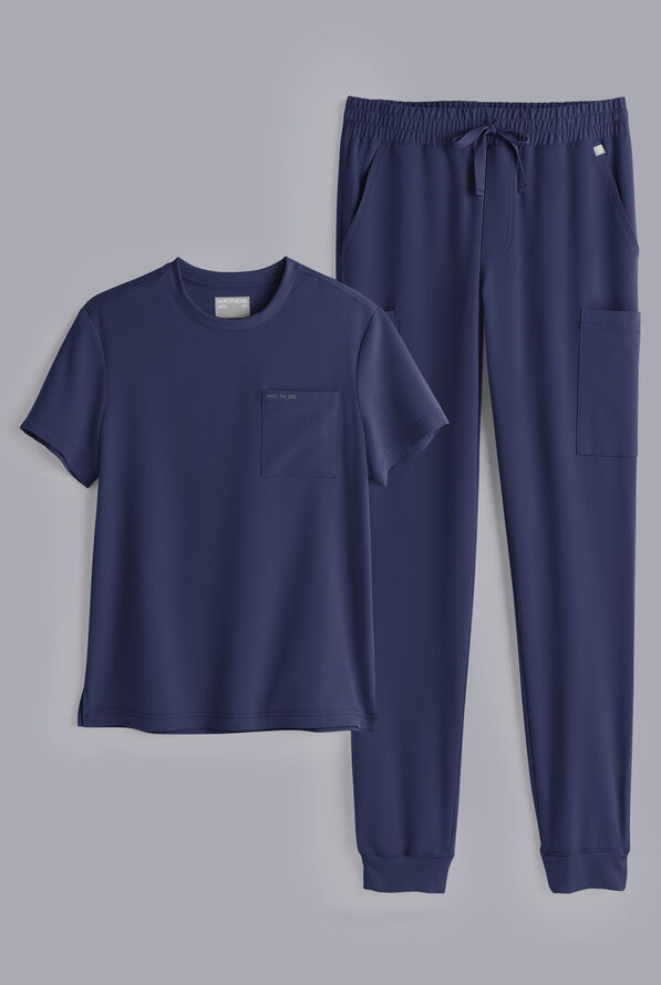 Conjunto de uniforme médico Hypothesis S-R Shift Ready estilo jogger con cuello redondo para hombre - Navy - 1