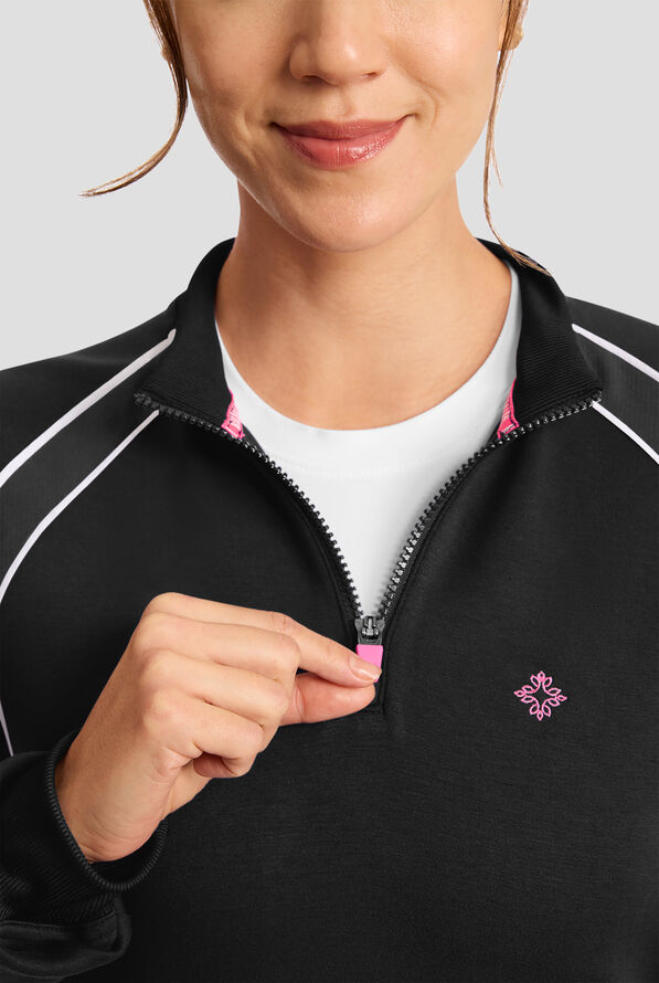 Med Couture Layers Women's 2-Pocket STRETCH Half Zip Scuba Knit Scrub Jacket - Black - 3