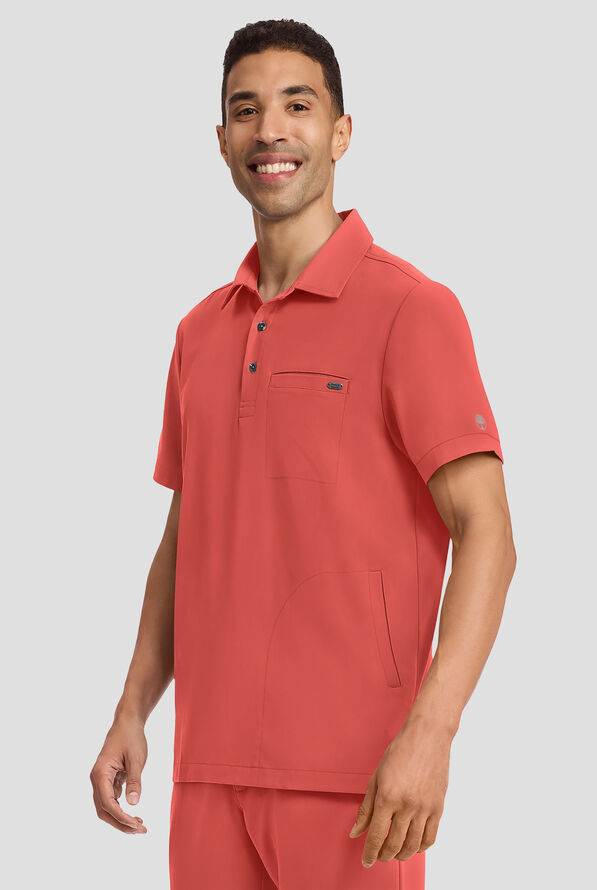 Healing Hands Quest Aidan Men's 3-Pocket STRETCH Shirt Collar Scrub Top - Warm Sunrise - 2