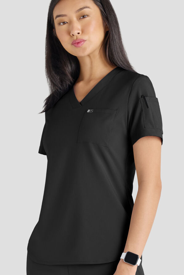 Conjunto de uniforme m&eacute;dico Easy STRETCH con 10 bolsillos para mujer - Onyx Black - 9