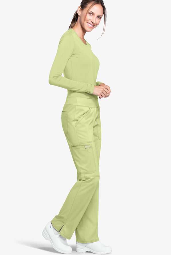 Cherokee Workwear Revolution Women's 4-Pocket STRETCH Pull-On Cargo Scrub Pants - Petite - Celery Green - 2