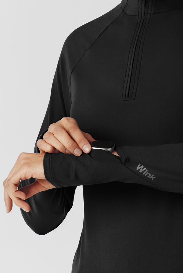 Wink Layers Women's 1-Pocket STRETCH Quarter Zip Mock Neck Knit Underscrub - Black - 4