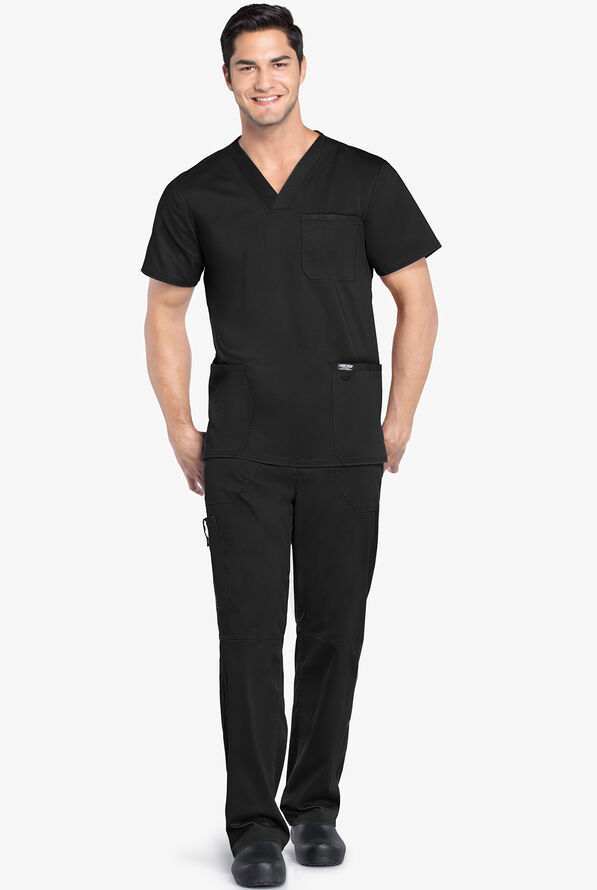 Cherokee Workwear Revolution Men's 3-Pocket STRETCH V-Neck Scrub Top - Black - 2