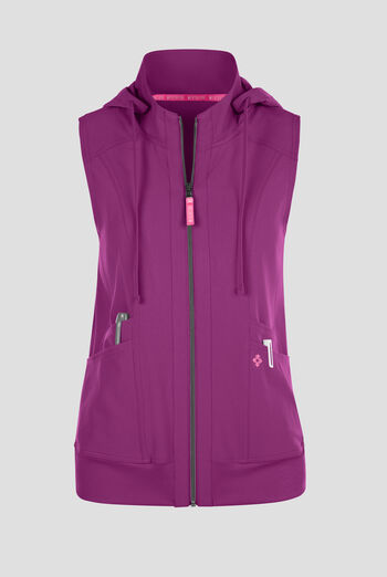 Med Couture Amp Women's 4-Pocket STRETCH Zip Front Removable Hoodie Scrub Vest