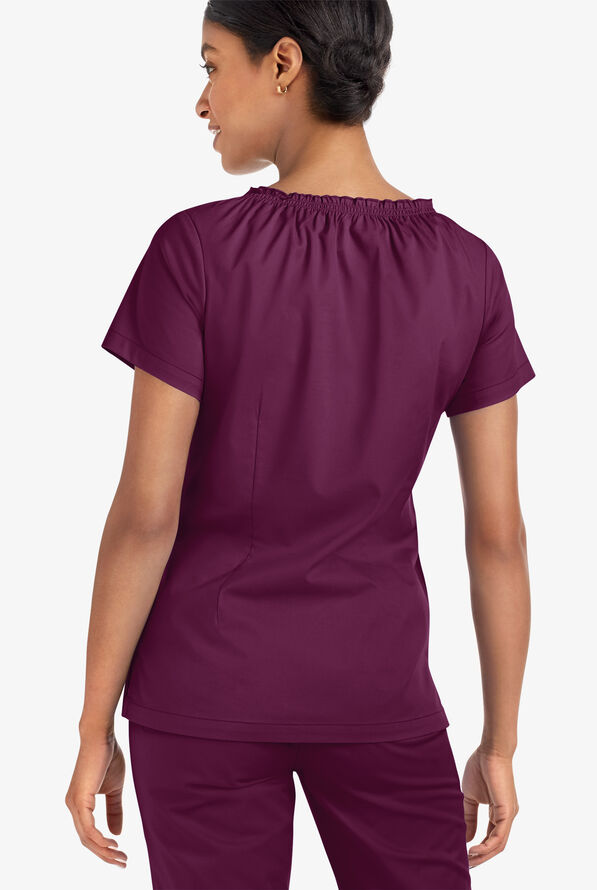 Blusa m&eacute;dica UA Butter-Soft STRETCH estilo campesina con mangas cortas y 6 bolsillos para mujer - Wine - 4
