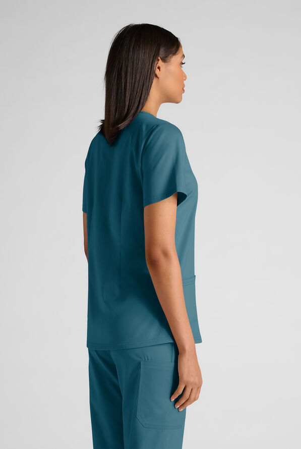Butter-Soft STRETCH FLXTEK+ Women's 4-Pocket V-Neck Scrub Top - Caribbean Blue - 2