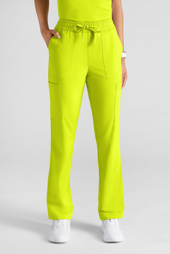 Butter-Soft STRETCH FLXTEK+ Women's 8-Pocket Straight Leg Cargo Scrub Pants - Lime Crush - 1