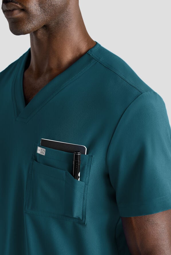 Easy STRETCH Men's 6-Pocket V-Neck Scrub Top - Caribbean Blue - 4