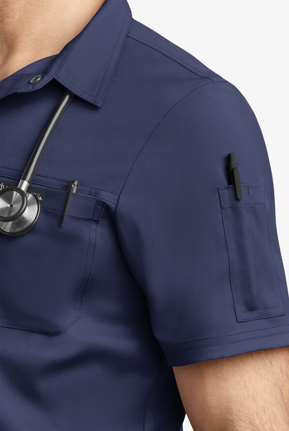 Advantage STRETCH Men's 3-Pocket Short Sleeve Polo with Back Air-Mesh Panels - Navy - 3