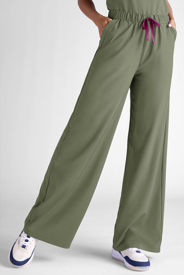 Easy STRETCH Hunter Women's 6-Pocket Relaxed Fit Wide Leg Scrub Pant - Olive Leaf - 1