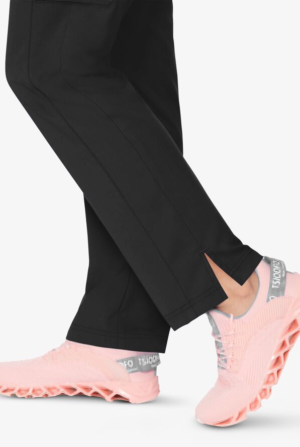 Med Couture Touch Women's 6-Pocket STRETCH Jersey Knit Waist Drawstring Cargo Yoga Scrub Pants - Black - 3