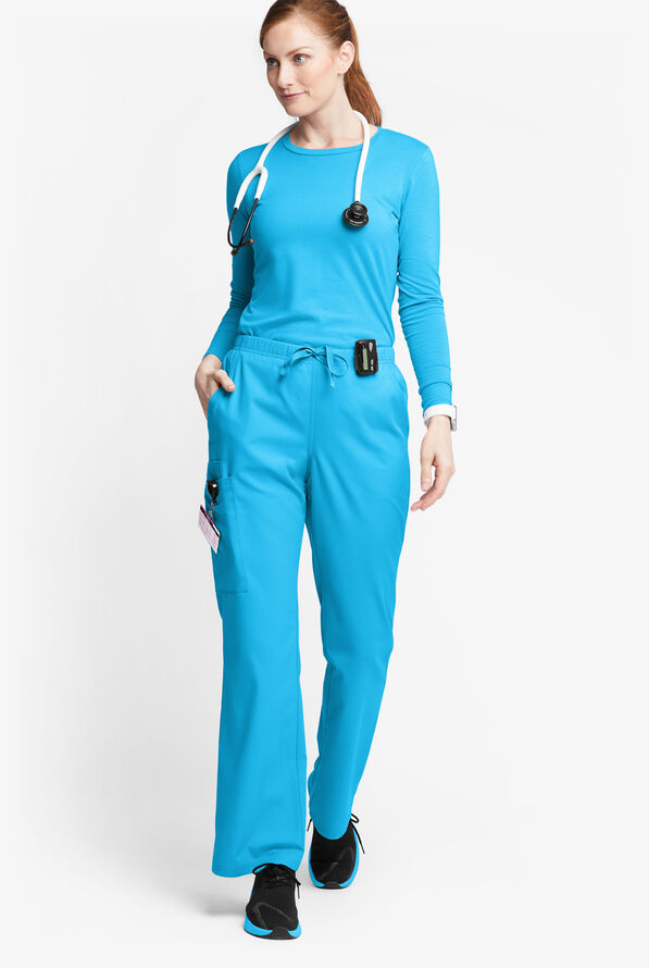 Butter-Soft Originals Women's 6-Pocket Mid Rise Flare Leg Scrub Pants - Petite - Turquoise - 4
