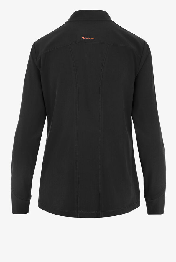 Infinity GNR8 Women's 4-Pocket STRETCH Rib-Knit Zip Front Round Neck Scrub Jacket - Black - 2