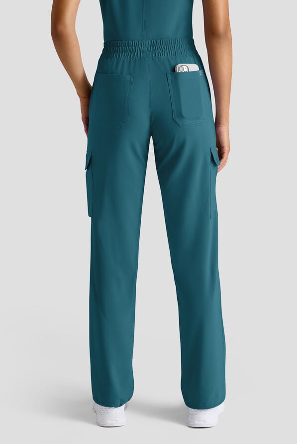 Easy STRETCH Ayo Women's 10-Pocket Cargo Scrub Pants - Petite - Caribbean Blue - 2