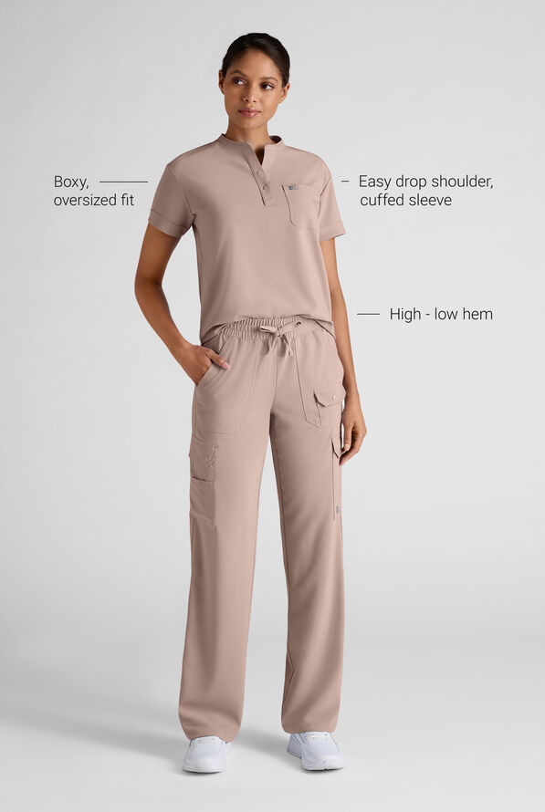 Easy STRETCH Bella Women's 1-Pocket Henley Scrub Top - Mocha Meringue - 3