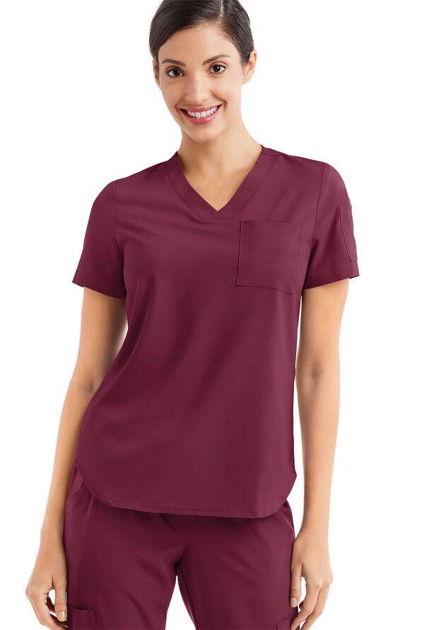 Tafford Active STRETCH Chloe Women's 3-Pocket V-Neck Tuck-In Scrub Top - Wine - 1