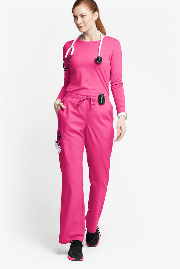 Pantalón médico Butter-Soft Originals de tiro medio con piernas acampanadas y 6 bolsillos para mujer - Fuchsia - 4