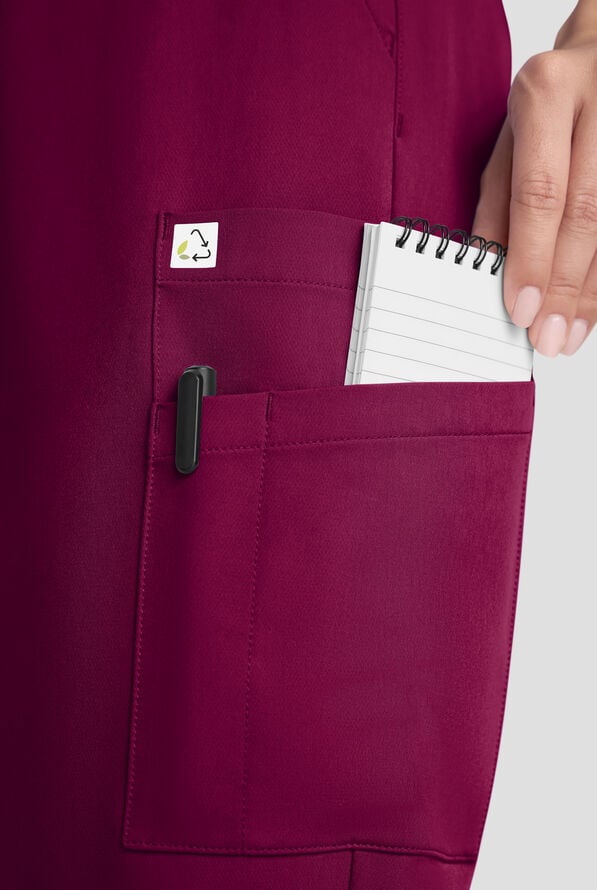 ReSurge Topaz Women's 11-Pocket Drawstring Scrub Pants - Petite - Wine - 5