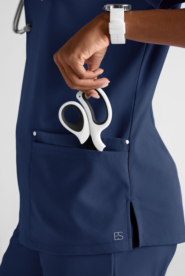 Easy STRETCH Women's 8-Pocket Scrub Set - Petite - Navy - 4