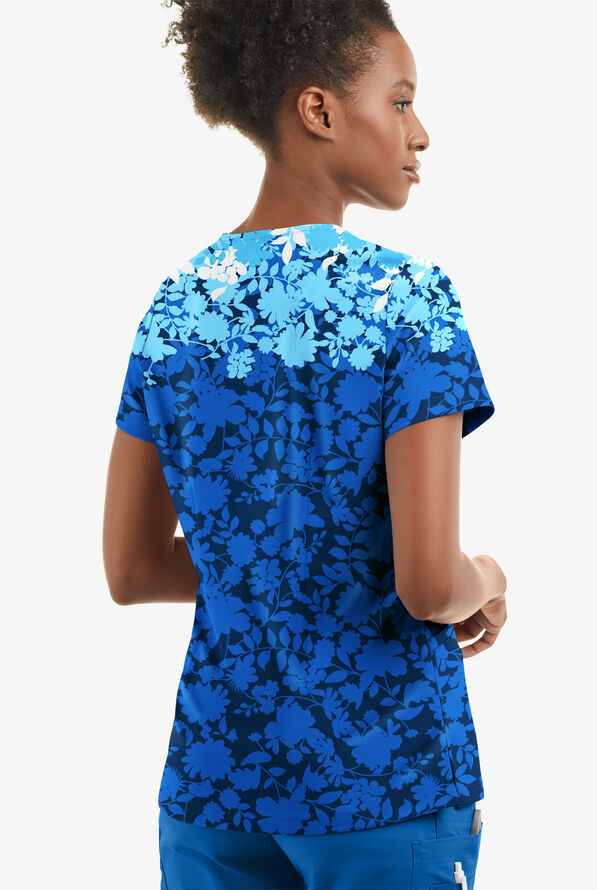 Strictly Scrubs STRETCH Floral Shadows Royal Women's 2-Pocket V-Neck Print Scrub Top - null - 2