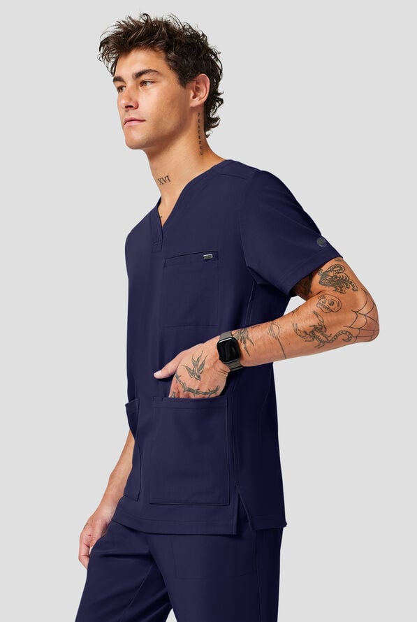 Camisa m&eacute;dica Healing Hands Quest Avery STRETCH con 4 bolsillos y cuello en Y para hombre - Navy - 5