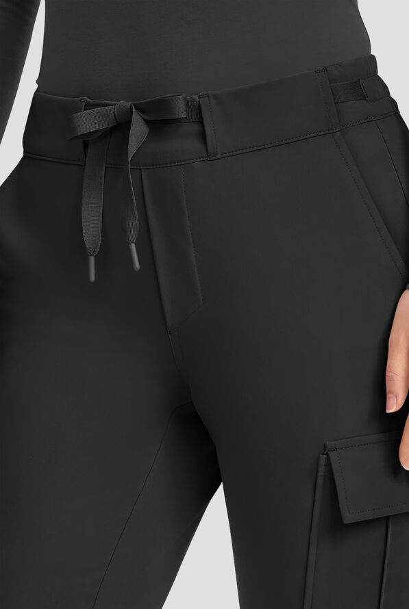 Healing Hands Quest Blair Women's 6-Pocket STRETCH Flare Leg Drawstring Cargo Scrub Pants - Petite - Black - 3