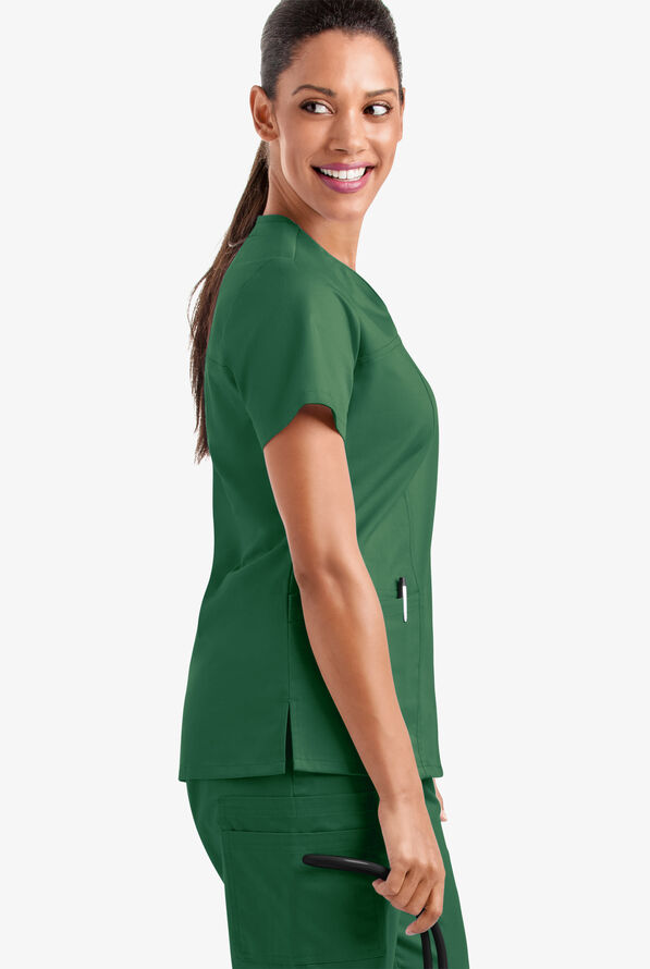 Butter-Soft STRETCH Women's 4-Pocket Sweetheart Neck Scrub Top - Hunter - 4