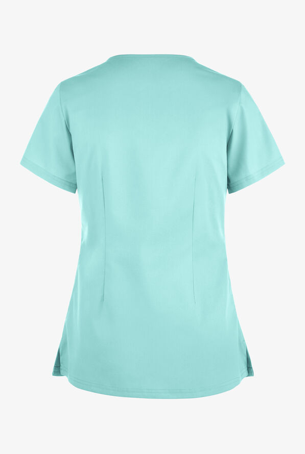 Blusa m&eacute;dica Butter-Soft STRETCH con cuello asim&eacute;trico tipo ojo de cerradura y 2 bolsillos para mujer - Aqua Moon - 2