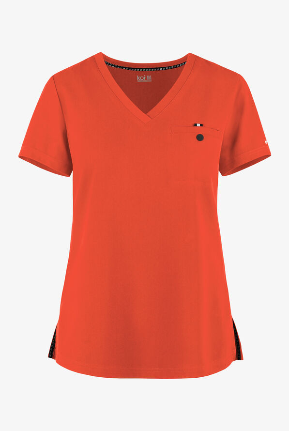 koi Next Gen Ready to Work Women's 1-Pocket STRETCH V-Neck Scrub Top - Burnt Umber - 1