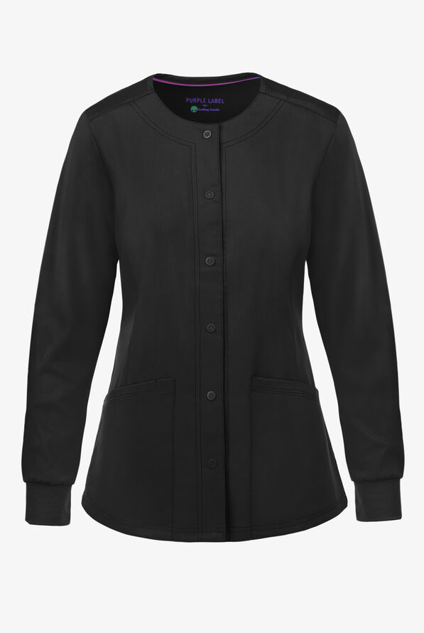 Healing Hands Purple Label Daisy Women's 4-Pocket STRETCH Scrub Jacket - Black - 1