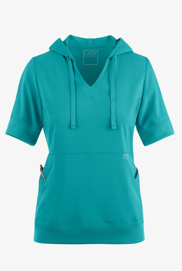 Sudadera m&eacute;dica manga corta Easy STRETCH True con capucha y 3 bolsillos para mujer - Teal - 2