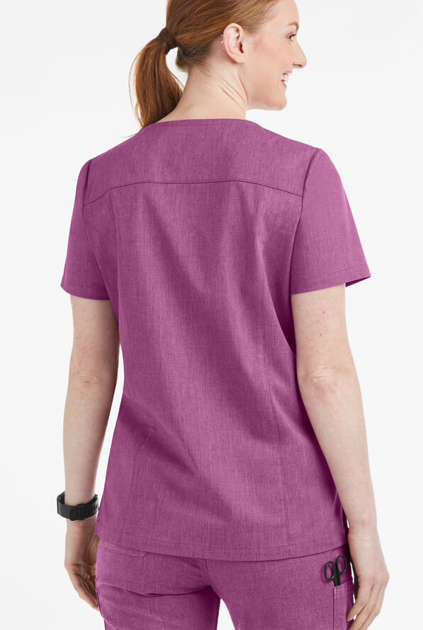 Blusa m&eacute;dica UA Butter-Soft STRETCH Crystal Bling con 6 bolsillos para mujer - Berry Wine Heather - 3