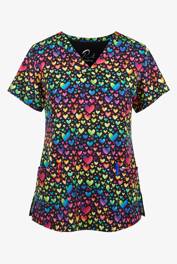 Blusa médica estampada Maevn Hearts Desire STRETCH con cuello en V y 3 bolsillos para mujer - null - 1