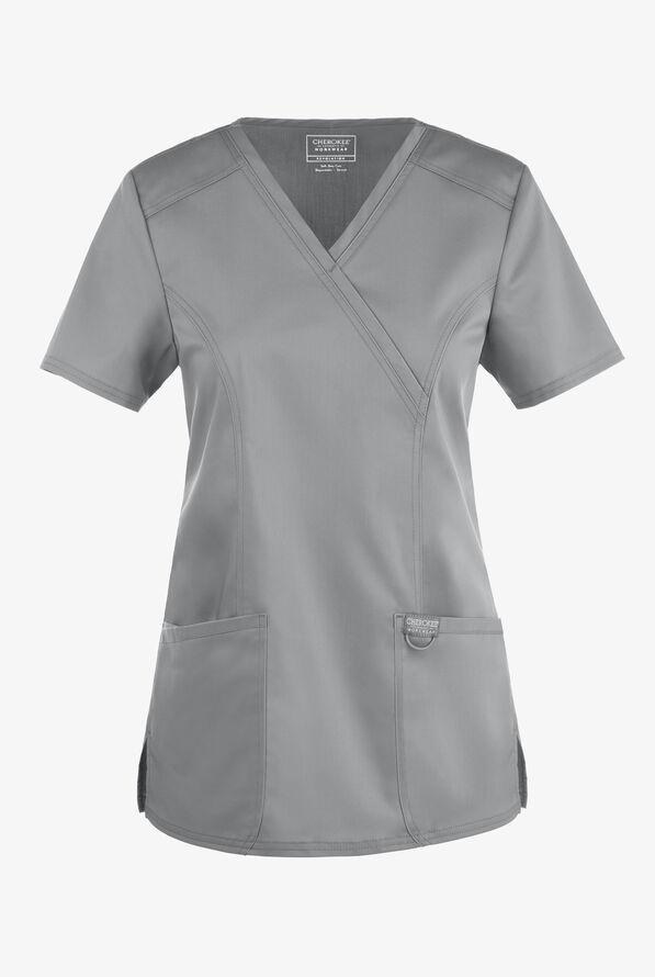 Blusa médica Cherokee Workwear Revolution estilo cruzado con 2 bolsillos para mujer - Grey - 1