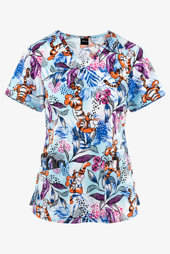 Blusa m&eacute;dica estampada Tooniforms Tropical Tigger from Winnie The Pooh STRETCH con cuello en V y 3 bolsillos para mujer - null - 1