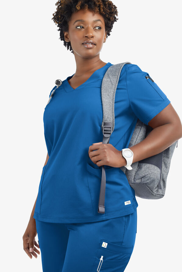 Butter-Soft Women's 6-Pocket V-Neck Scrub Top **Slightly IRREGULAR** - Royal - 8