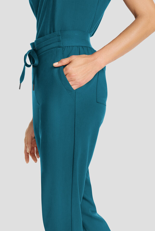 Healing Hands Quest Women's 5-Pocket STRETCH Drawstring Jogger Scrub Pant - Caribbean Blue - 2