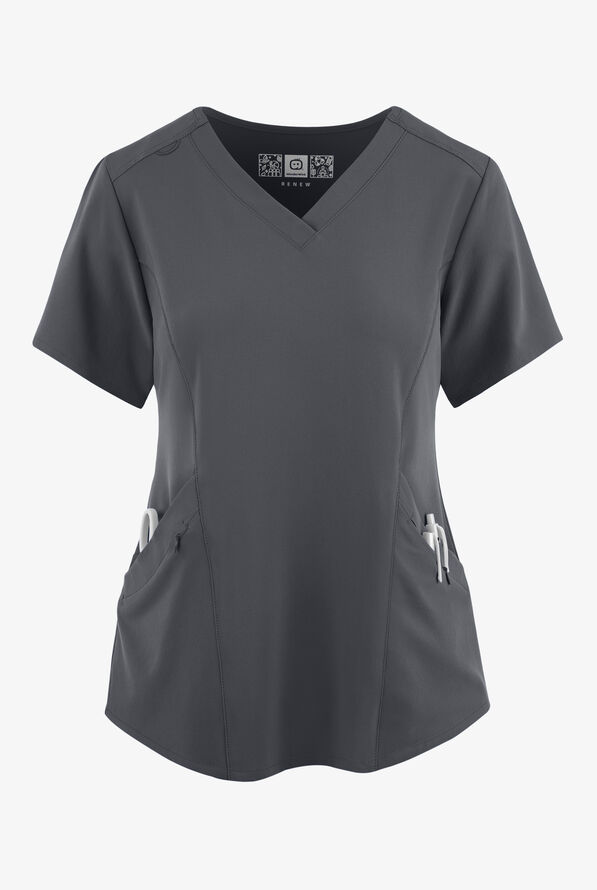 Wink Renew Women's 4-Pocket STRETCH V-Neck Scrub Top - Pewter - 1