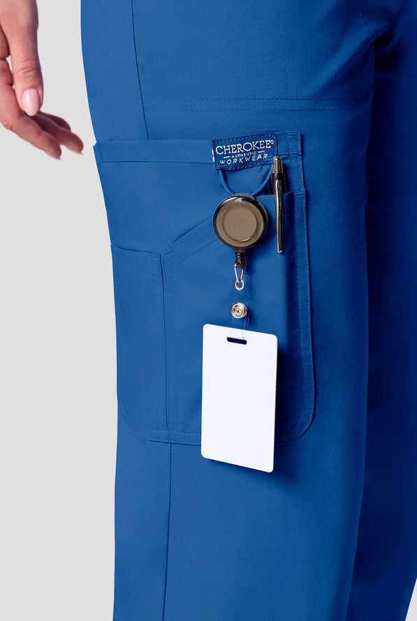 Cherokee Workwear Revolution Women's 12-Pocket STRETCH Drawstring Straight pant - Petite - Royal - 3