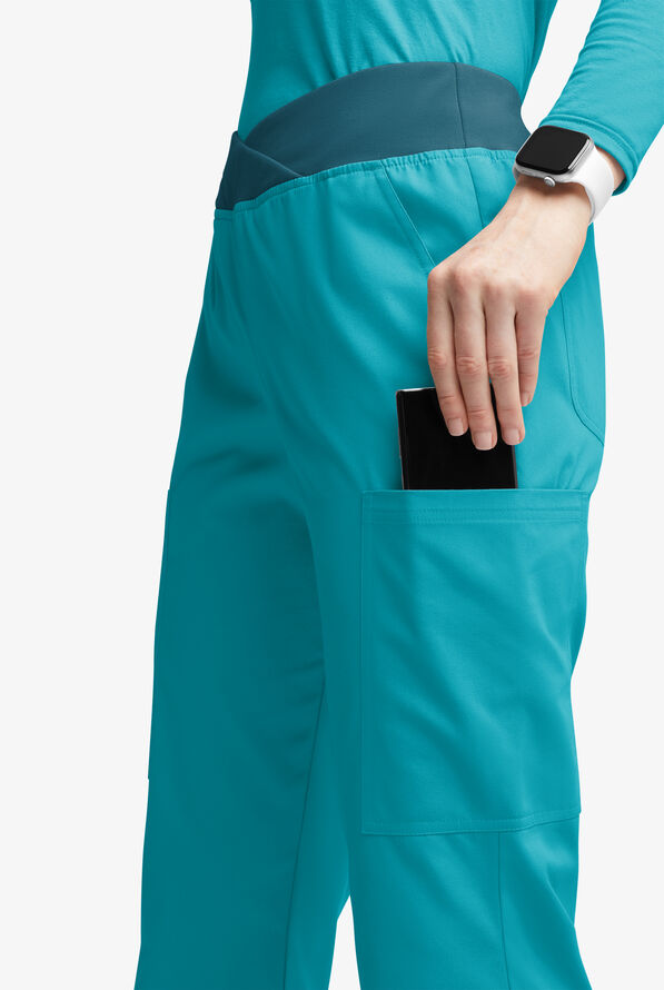 Butter-Soft Originals Women's 7-Pocket Mid Rise Crossover Waist Flared Leg Scrub Pants - Teal/Caribbean Blue - 2